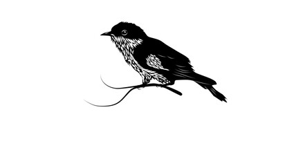 Pied Bronze-Cuckoo, black isolated silhouette