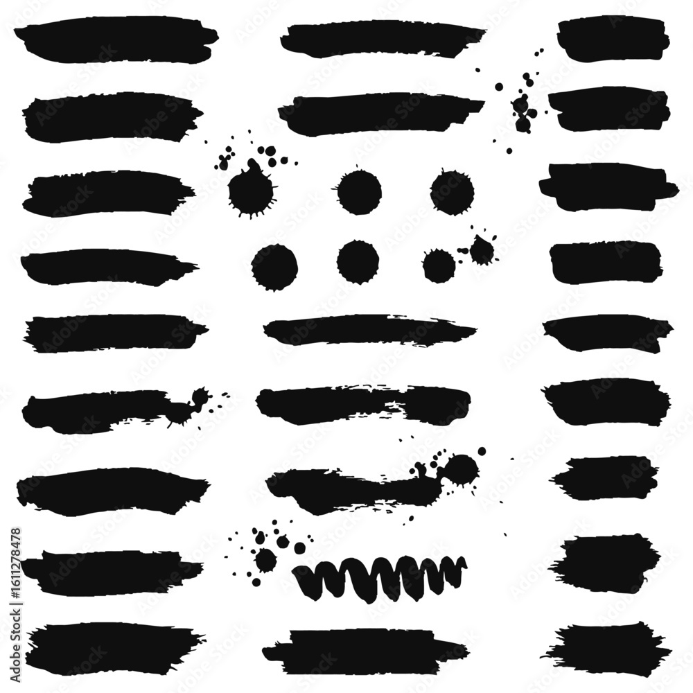 Poster ink brush strokes splatters vector set for design elements