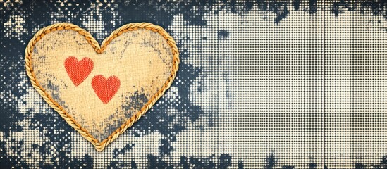 Textured heart with rope border on polka dot and grunge patterned background