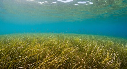 Underwater meadow: A thriving seagrass ecosystem beneath the clear ocean surface