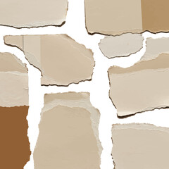 Vintage Torn Paper Pieces Texture Background - Ripped Brown Cardboard Shapes