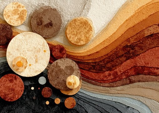 Abstract representation of ubuntu philosophy through interconnected circles and flowing lines in earth tone palette