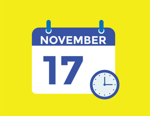 17 November, calendar date icon. 17 November Calendar Date for Deadlines or Appointment. Day, month. vector illustration.
