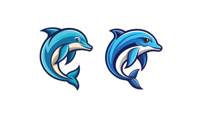 Obraz premium Two playful cartoon dolphins swimming together in the ocean