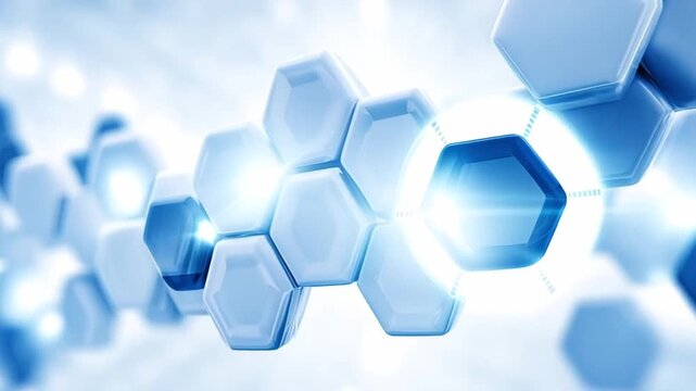Abstract medical background featuring glowing blue hexagon shapes in loop design, symbolizing futuristic technology, innovation, healthcare, and science for advanced medical research and development
