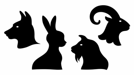 Silhouette illustration of dog rabbit and two goats with white eyes on a white background image art design | editable eps vectors