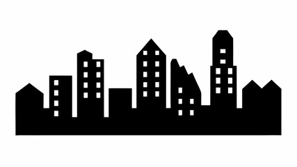 Silhouette of a cityscape with various buildings and structures against a plain white background image view | editable eps vectors