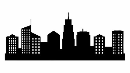 Silhouette of a city skyline with various buildings and skyscrapers against a white background viewscape | editable eps vectors