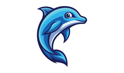 Cute cartoon blue dolphin leaping from water with playful expression