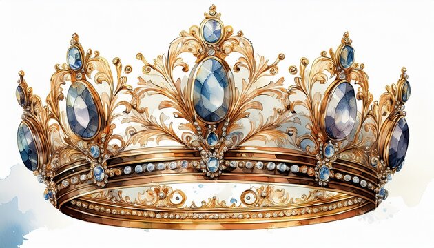 golden tiara in watercolor style isolated on a white background generative ai
