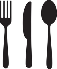 cutlery - fork, knife, spoon, teaspoon silhouette shape, vector illustration . 