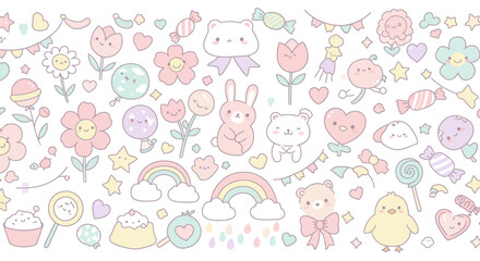 Kawaii Pastel Illustration Border for Kids’ Stationery and Wrapping Paper