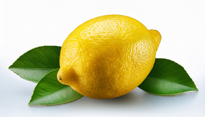 close up view of a single lemon with leaves isolated on transparent background