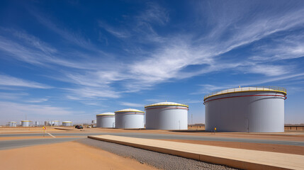 Obraz premium Gas Facility in Desert Landscape With Storage Tanks and Clear Sky During Daylight Hours