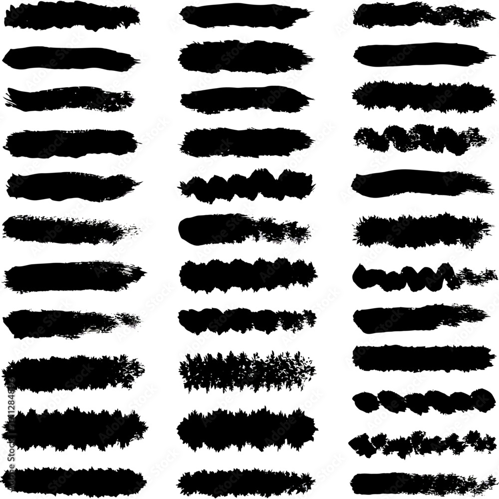 Poster grunge brush strokes vector set for design textures patterns backgrounds