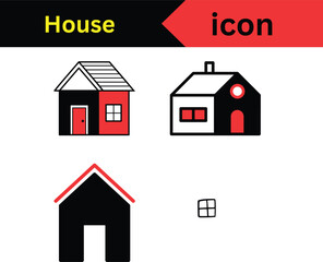 Assorted House Icon Designs with Varied Architectural Styles Represented in Clean Vector Graphics Ideal for Real Estate Illustrations
