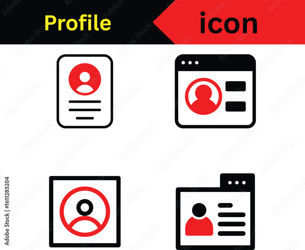 Poster collection of profile icons depicting user information and account management features, simple desig