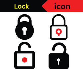 Lock Icon Set Featuring Four Different Padlock Designs in Both Open and Closed Positions Depicted with Simple Graphics