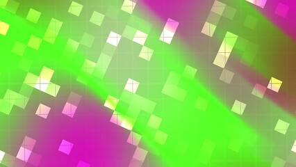Ombre Abstracts Blink Square Abstract background with vibrant green and magenta hues, overlaid with a subtle grid and scattered squares