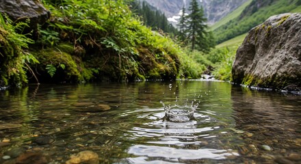 Water Droplet Splash in Mountain Stream