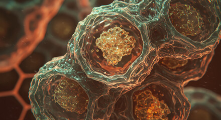 Microscopic View of Biological Cells with Nucleus and Cytoplasm