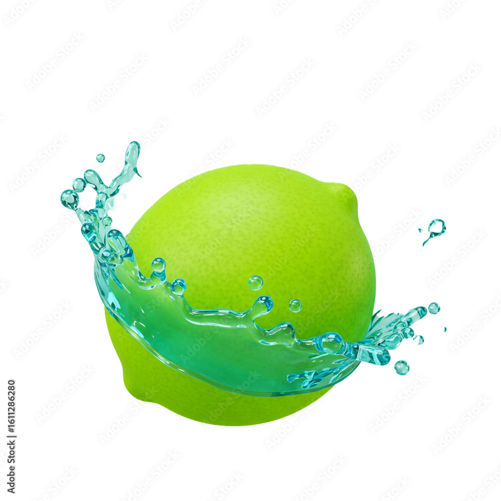 Poster a vibrant lime fruit surrounded by a splash of refreshing water creating a dynamic and juicy visual 