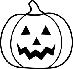 Halloween Jack-o'-Lantern Outline Icon.
Cute Simple Pumpkin Face Vector.
Transparent background.