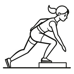 Illustration of a Female / Male Athlete Starting a Race From an Elevated Platform with Determination and Focus