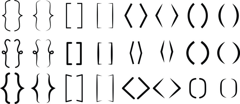 Bracket, braces, parenthes vector set. Braces or text brackets icon collection. Curly brace set. Vector illustration