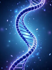 DNA spiral double helix structure on blue background.