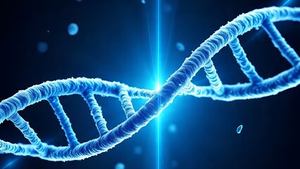DNA spiral double helix structure on blue background.