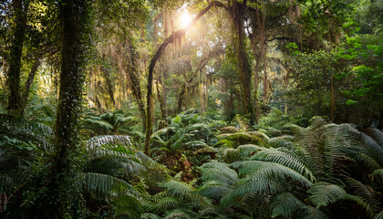 untouched wilderness of natural forest bursts with an exuberant tapestry of diverse plants harmoniously coexisting and radiating an untamed beauty that captivates senses