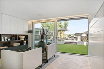 Modern luxury apartment interior in minimal scandinavian style, 3d rendering