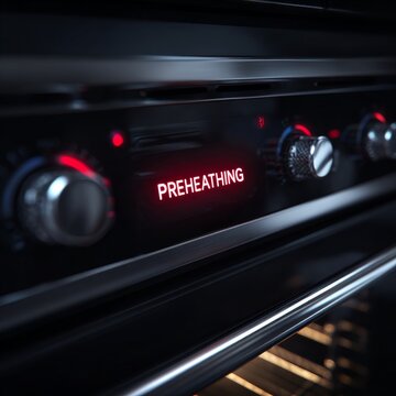 Modern Oven Display with Preheating Indicator in Kitchen Setting