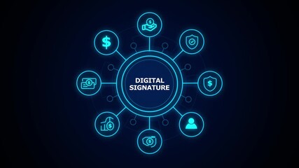 digital signature ,Business, technology, internet and networking concept ,blockchain business concept ,decentralized financial system ,blue and binary background. - Powered by Adobe
