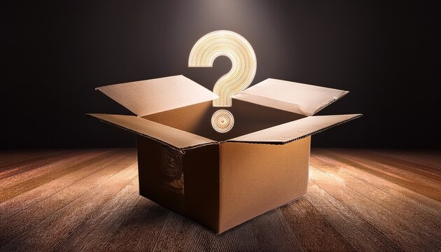 cardboard box with question mark ideal for mystery package concepts