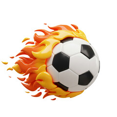 A dynamic soccer ball engulfed in vibrant flames streaks across the view symbolizing speed and excitement in sports.
