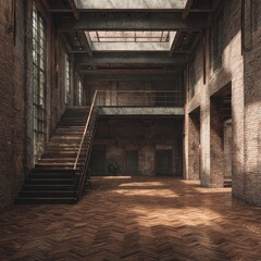 Obraz premium Loft space, sunlight streams through skylight