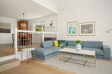 Modern luxury apartment interior in minimal scandinavian style, 3d rendering