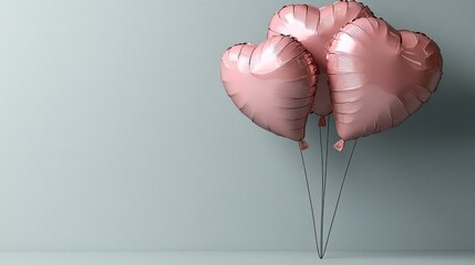 Pink heart balloons cluster against light wall