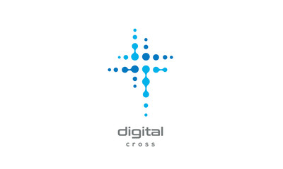 Digital technology cross logo , church cross logo in digital dots , connected nodes