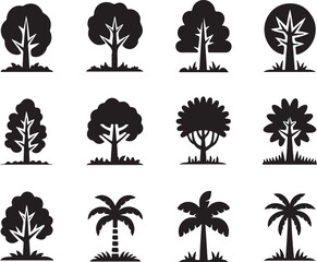 "Abstract Tree Silhouettes: A Minimalist Collection of Nature-Inspired Icons"