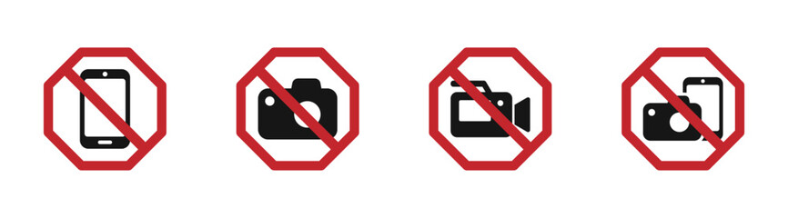 No photos allowed icons. No camera or phone photography icon