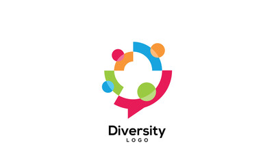 Diversity Chat design logo, people talking family together human unity chat bubble logo vector icon 