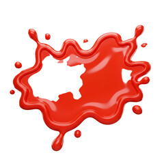 A vibrant splash of glossy red liquid forms a dynamic shape with droplets creating a fluid and eye-catching visual.