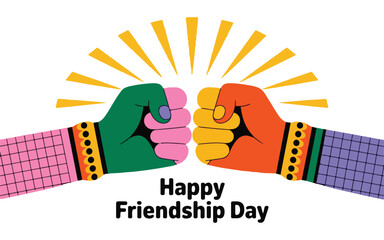 Happy Friendship Day Fist Bump Illustration – Multiracial Hands in Unity and Celebration