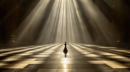 Chess king in a radiant, sunlit hall