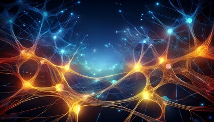 a visually stunning web of interconnected neural pathways glowing in a high tech futuristic scene