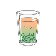 Hand-drawn Illustration of a Glass of Bubble Tea with Straw.