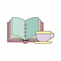 Open Spiral-Bound Book with Pastel-Colored Pages and a Teacup.
